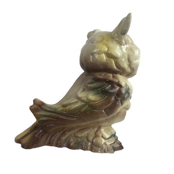 Vintage Large Ceramic Hand Painted Kitschy  Owl Statue Figurine Marble Eyes 8.75 - Picture 3 of 12